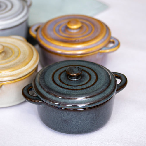 Set Of 4 Round Reactive Glaze Mini Casserole Dishes