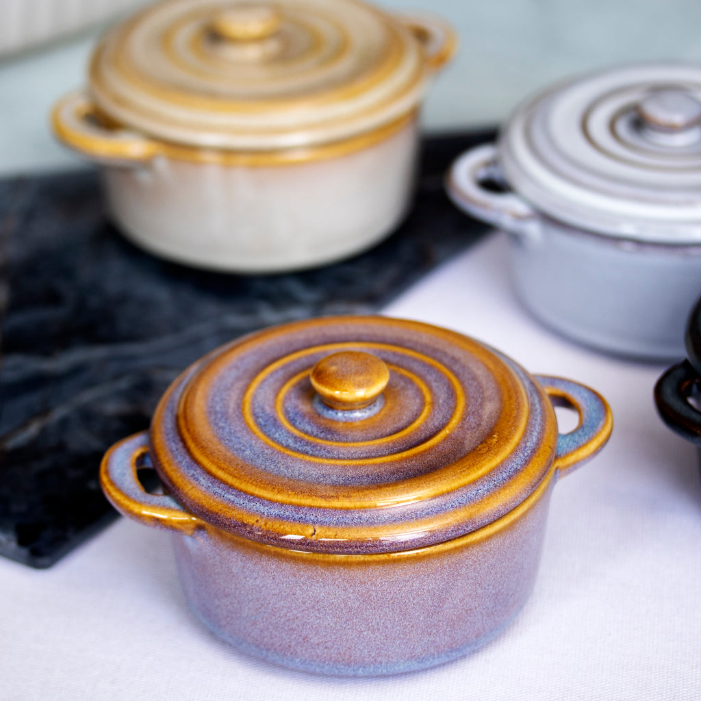 Set Of 4 Round Reactive Glaze Mini Casserole Dishes