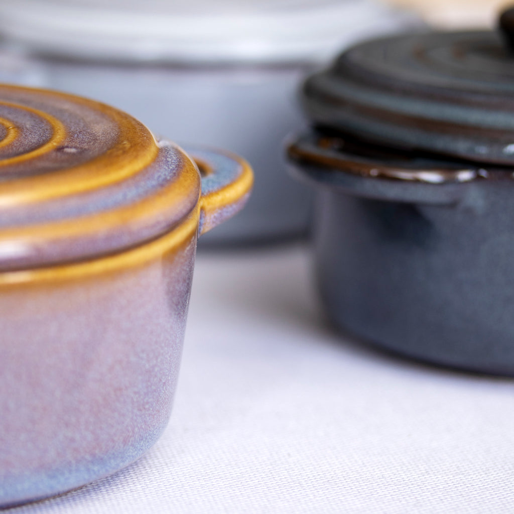 Set Of 4 Round Reactive Glaze Mini Casserole Dishes