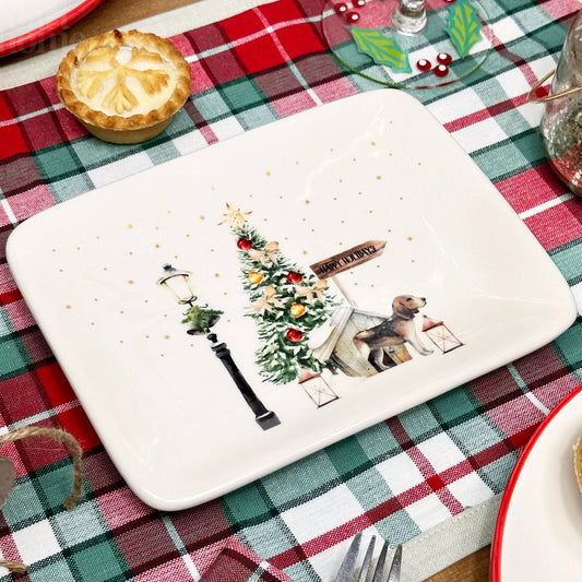 Ceramic Christmas Tree Dog Platter