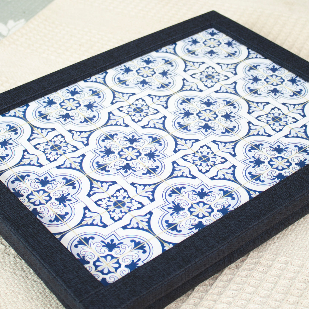 Textured Faux Leather Mediterranean Tile Cushioned Laptray