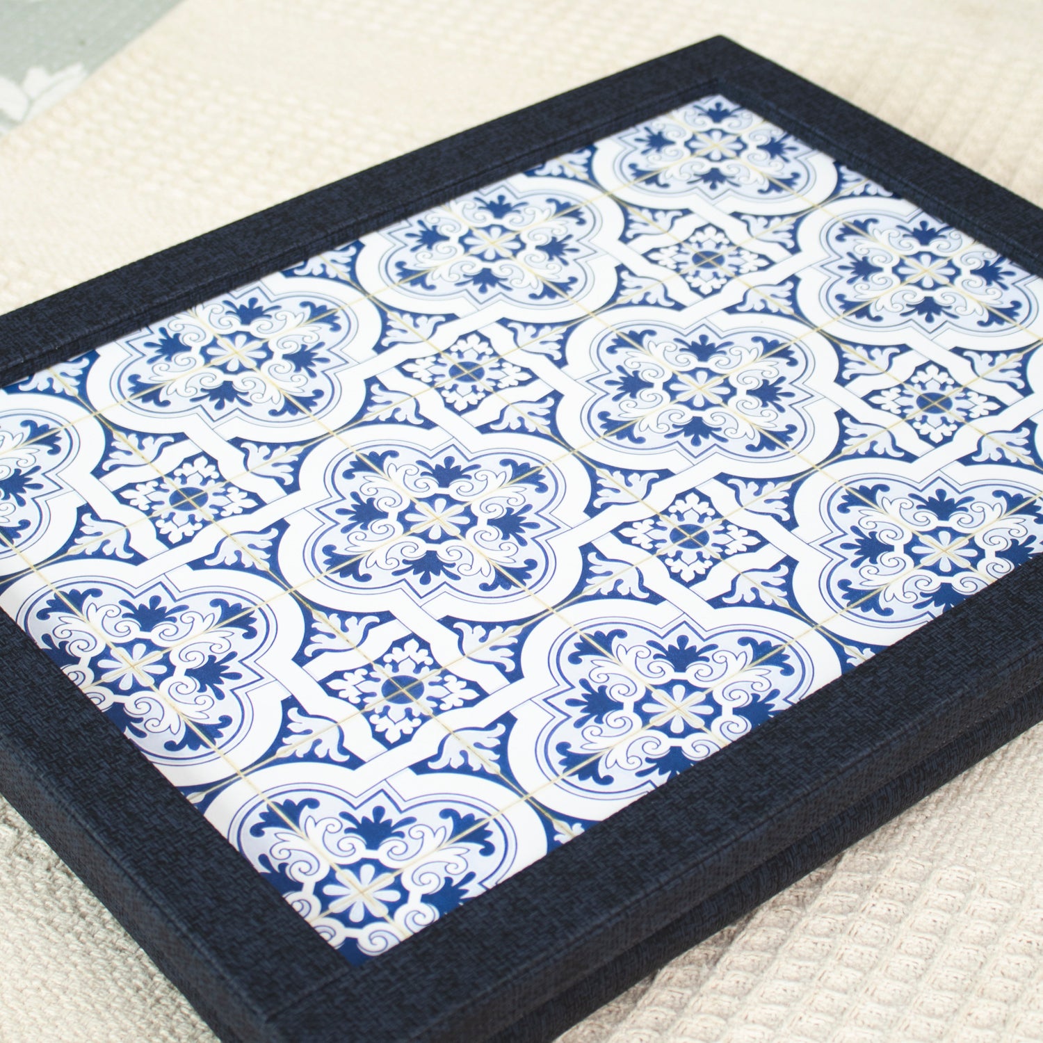 Textured Faux Leather Mediterranean Tile Cushioned Laptray