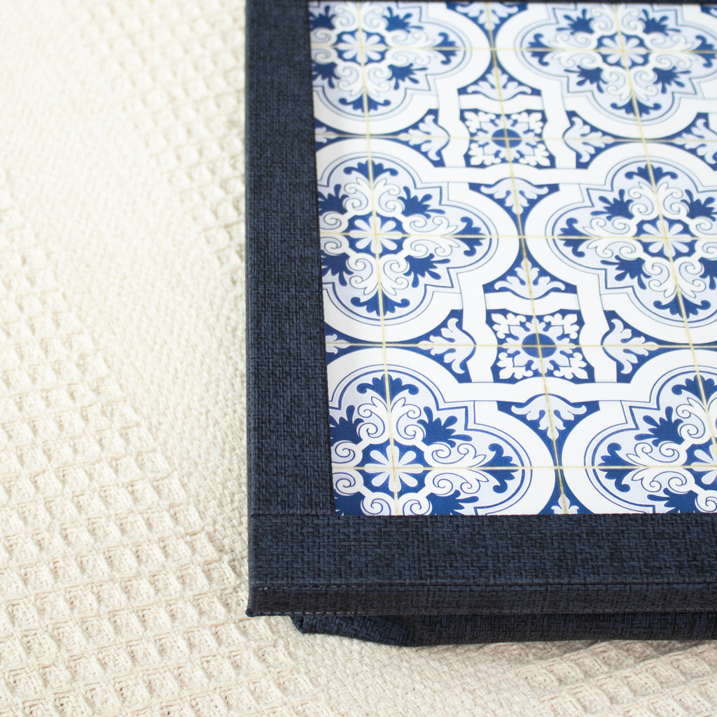 Textured Faux Leather Mediterranean Tile Cushioned Laptray
