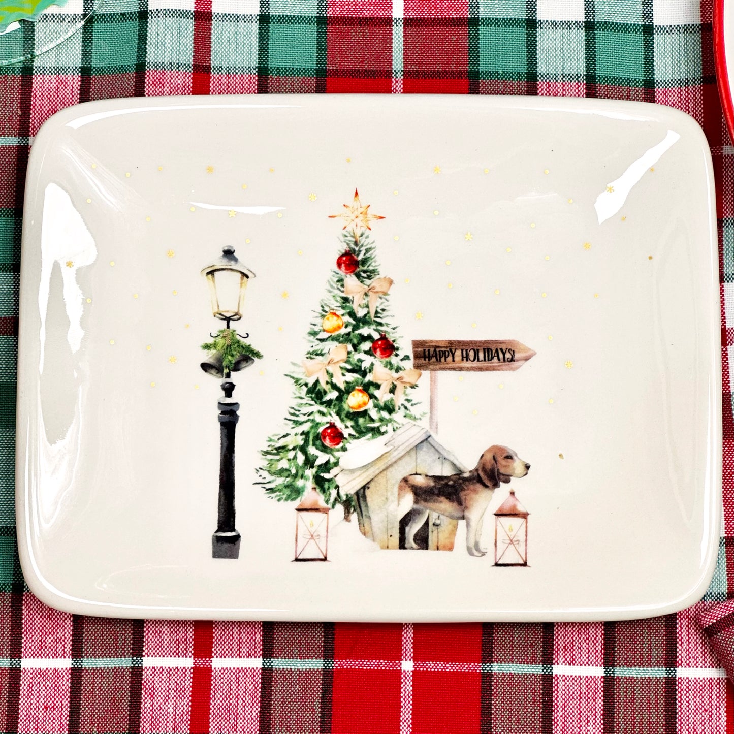 Ceramic Christmas Tree Dog Platter