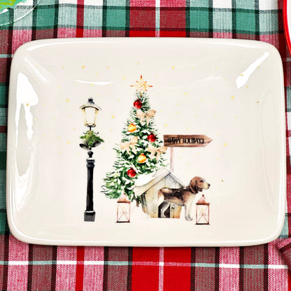 Ceramic Christmas Tree Dog Platter