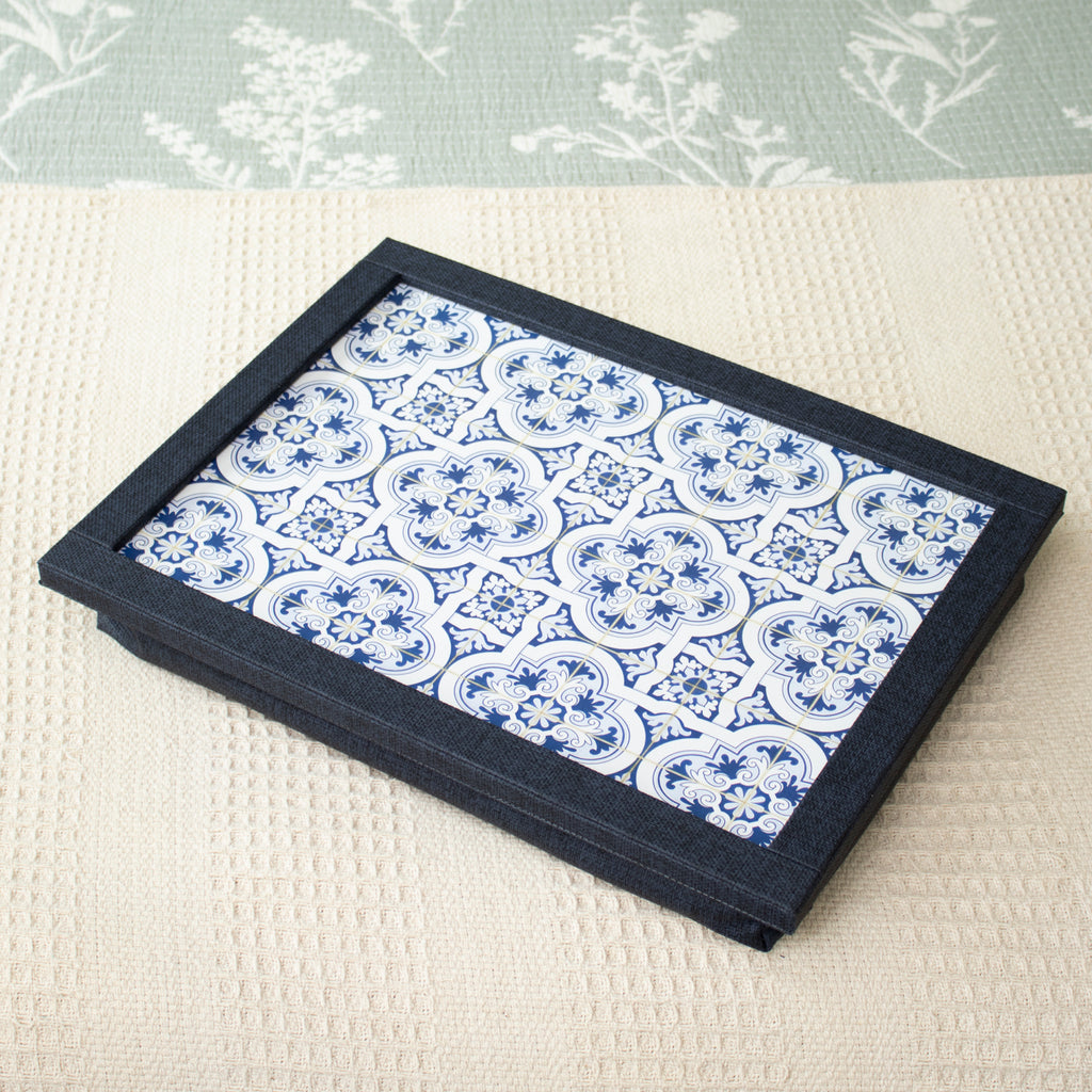 Textured Faux Leather Mediterranean Tile Cushioned Laptray