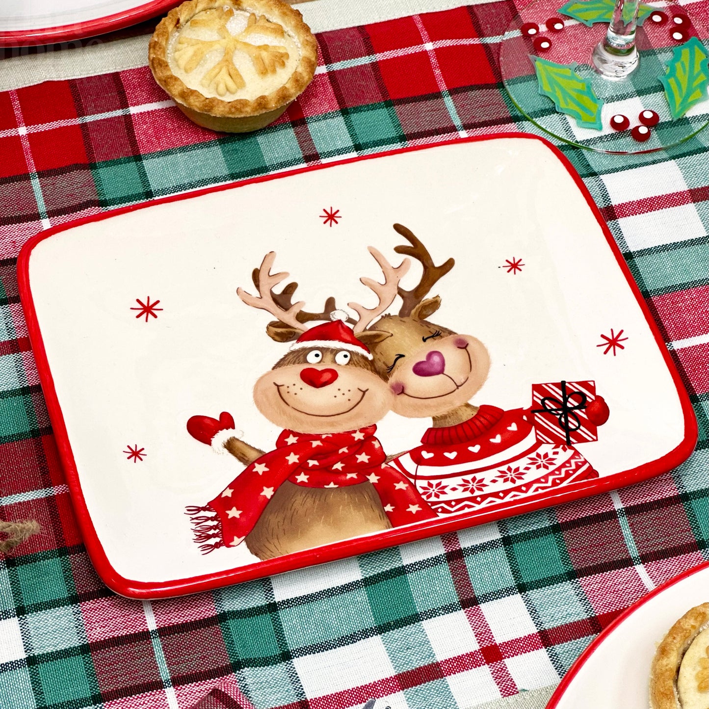 Ceramic Red Reindeer Platter