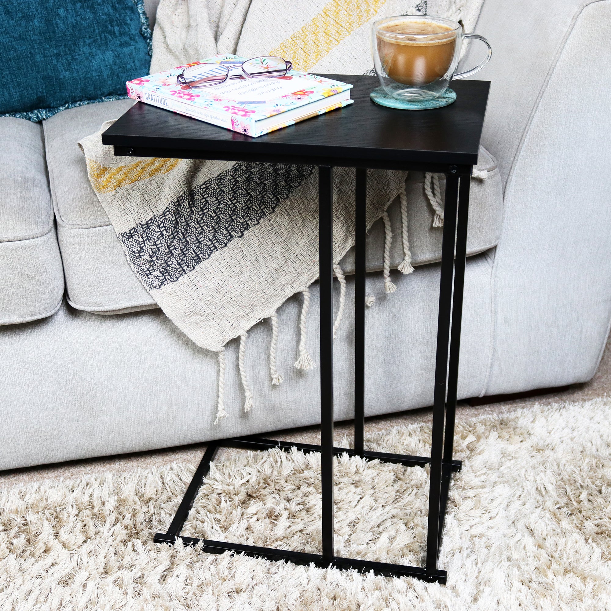 Charlotte C Shaped Black Wood Side Table