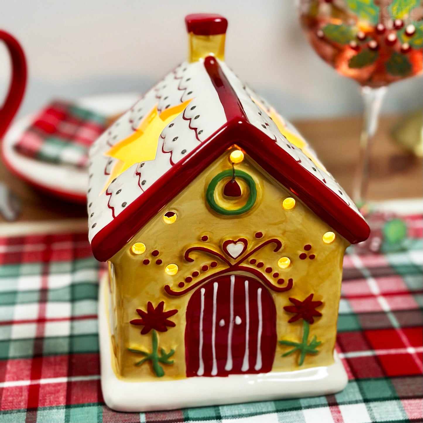 Yellow Christmas House Candle Holder