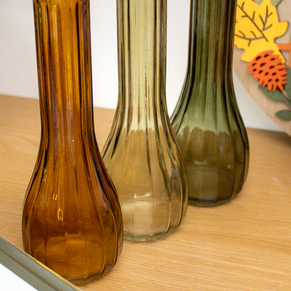 Set Of 3 Woodland Ribbed Glass Vases