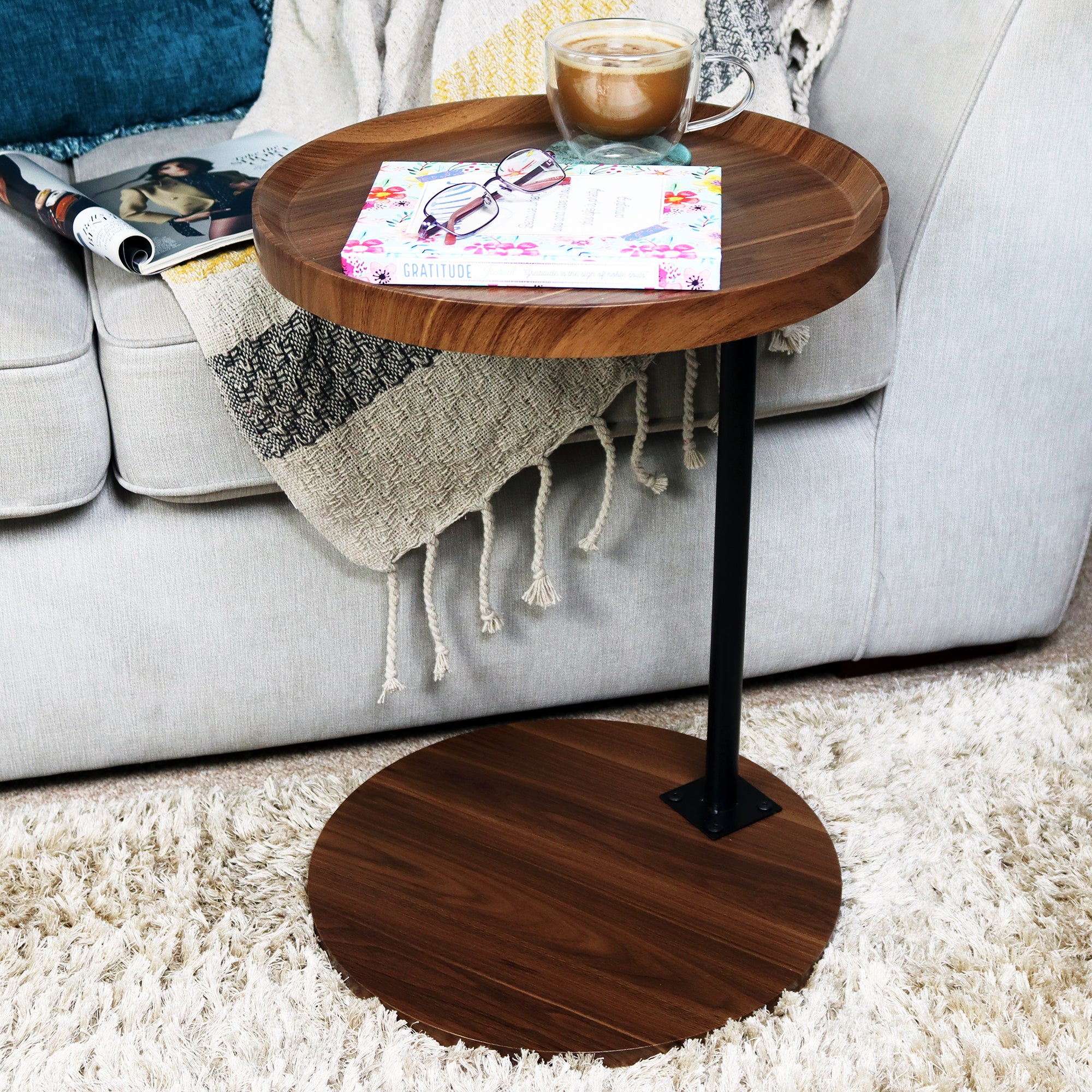 Dark Wood Round Side Table