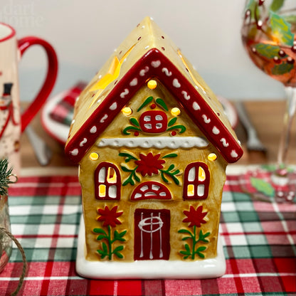 Tall Yellow Christmas House Candle Holder