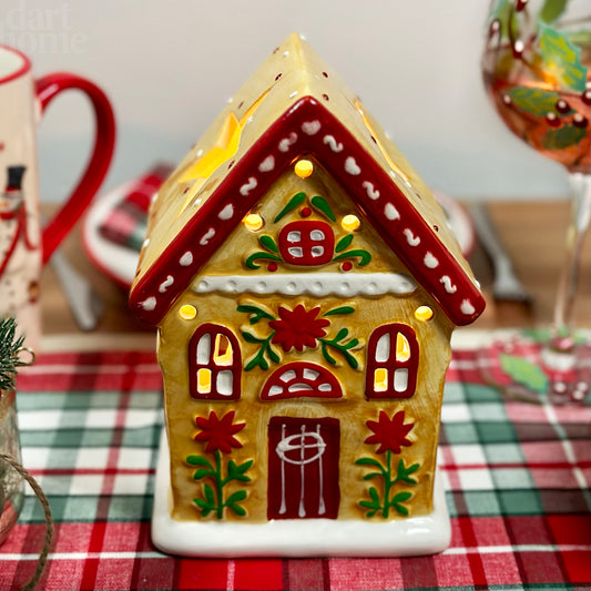 Tall Yellow Christmas House Candle Holder