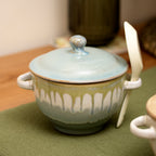 Set Of 3 Coastal Reactive Glaze Soup Bowls With Lid & Spoon