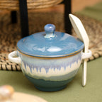 Set Of 3 Coastal Reactive Glaze Soup Bowls With Lid & Spoon
