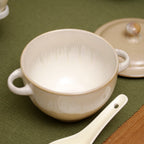 Set Of 3 Coastal Reactive Glaze Soup Bowls With Lid & Spoon