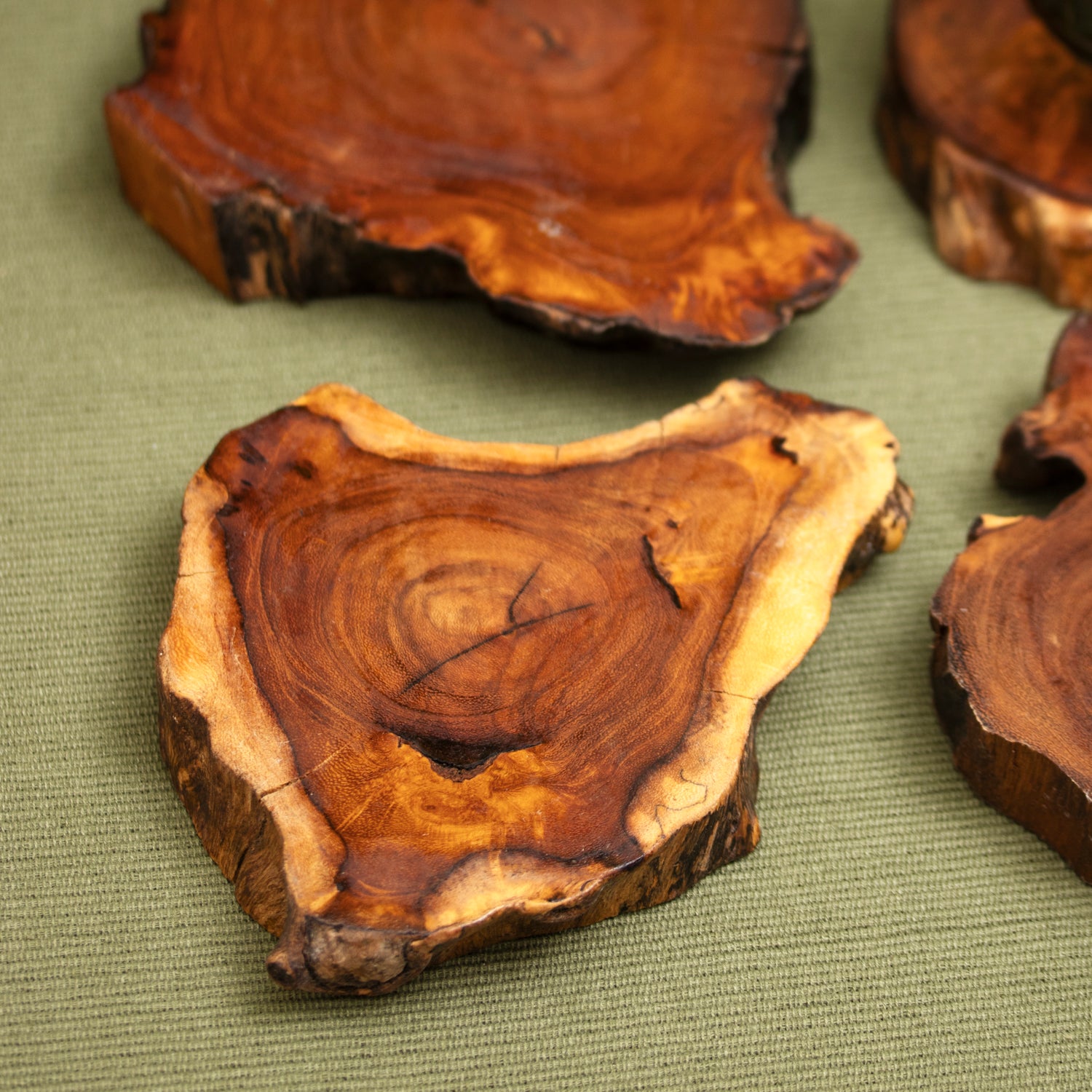 Set Of 4 Teak Root Slice Coasters