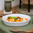 Set Of 2 Oval White Ribbed Roasting Dishes