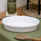 Set Of 2 Oval White Ribbed Roasting Dishes