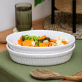 Set Of 2 Oval White Ribbed Roasting Dishes