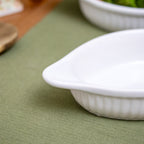 Set Of 2 Small Oval White Ribbed Roasting Dishes