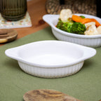 Set Of 2 Small Oval White Ribbed Roasting Dishes