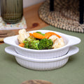 Set Of 2 Small Oval White Ribbed Roasting Dishes