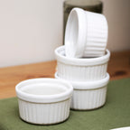 Set Of 4 White Ribbed Ramekins