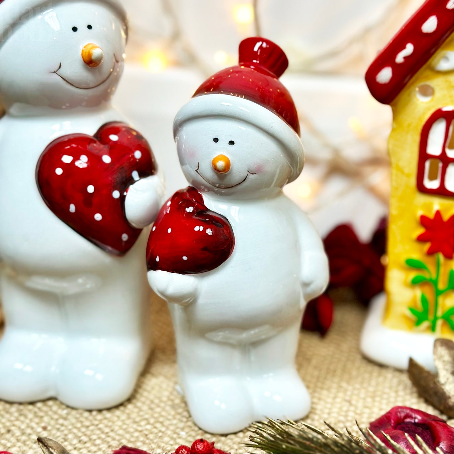 Set Of 2 Love Heart Snowman Figurines