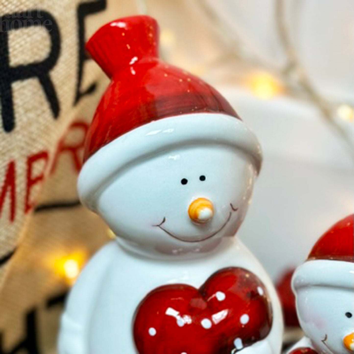 Set Of 2 Love Heart Snowman Figurines