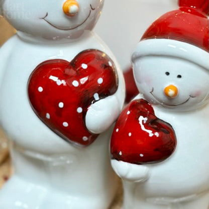 Set Of 2 Love Heart Snowman Figurines