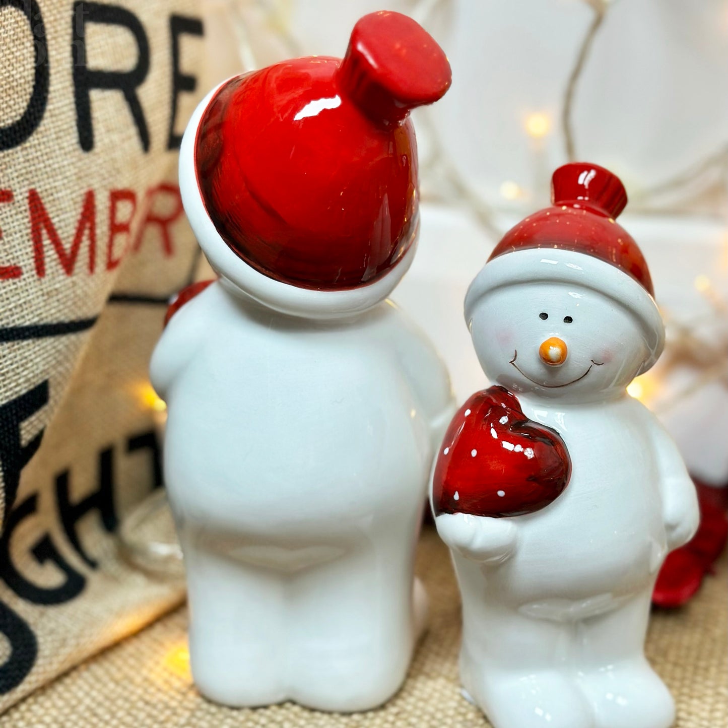 Set Of 2 Love Heart Snowman Figurines