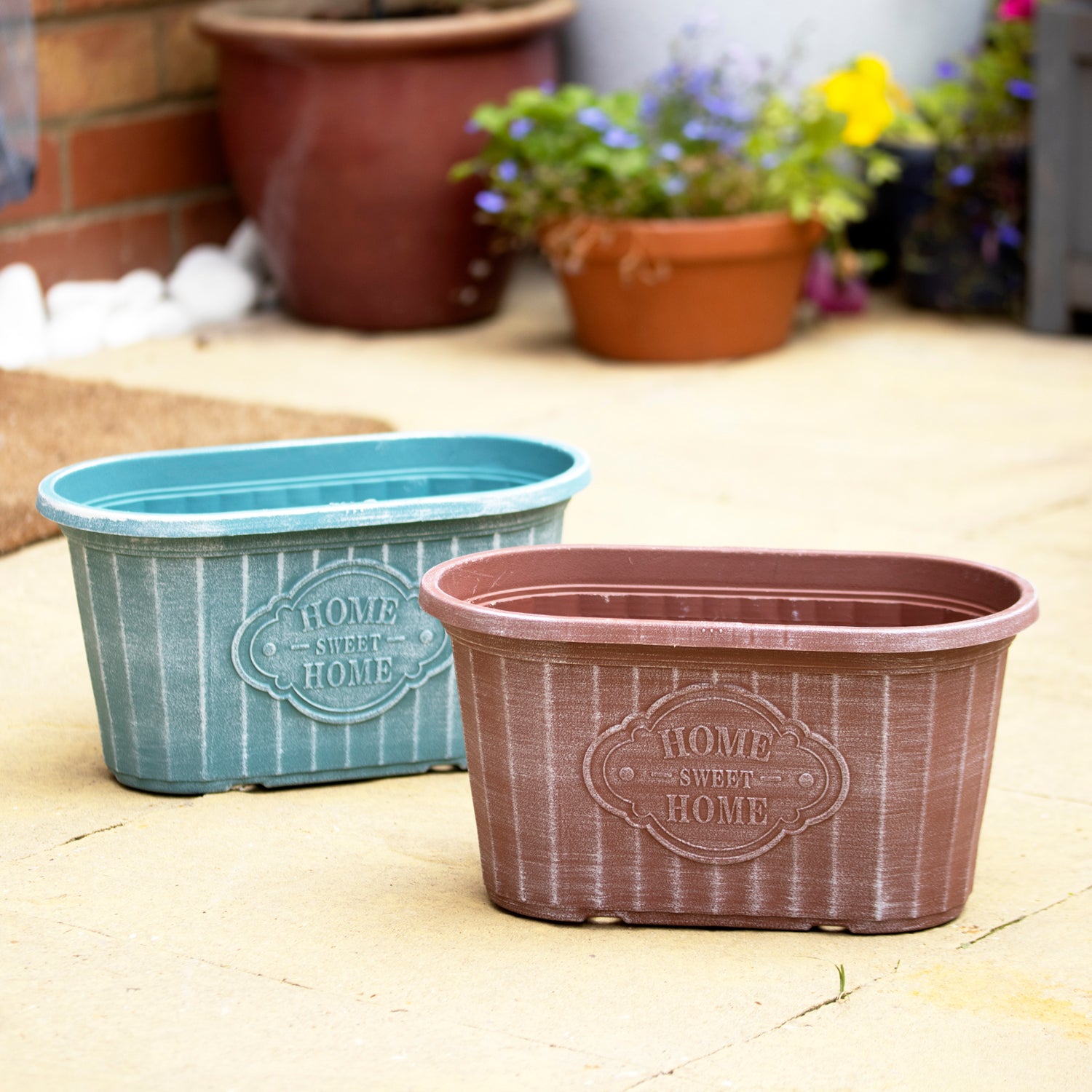 Set Of 4 Home Sweet Home Trough Planters