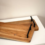 Set Of 2 Wood Serving Trays With Black Metal Handles