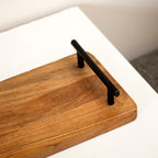 Set Of 2 Wood Serving Trays With Black Metal Handles