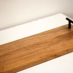 Set Of 2 Wood Serving Trays With Black Metal Handles