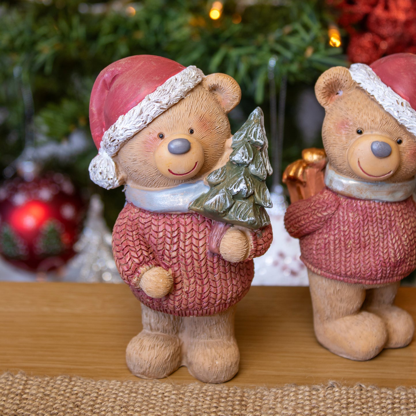 Set Of 2 Christmas Teddy Bear Figurines