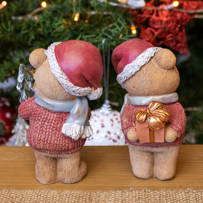 Set Of 2 Christmas Teddy Bear Figurines