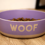 Set Of 2 Purple & White Woof Dog Bowls