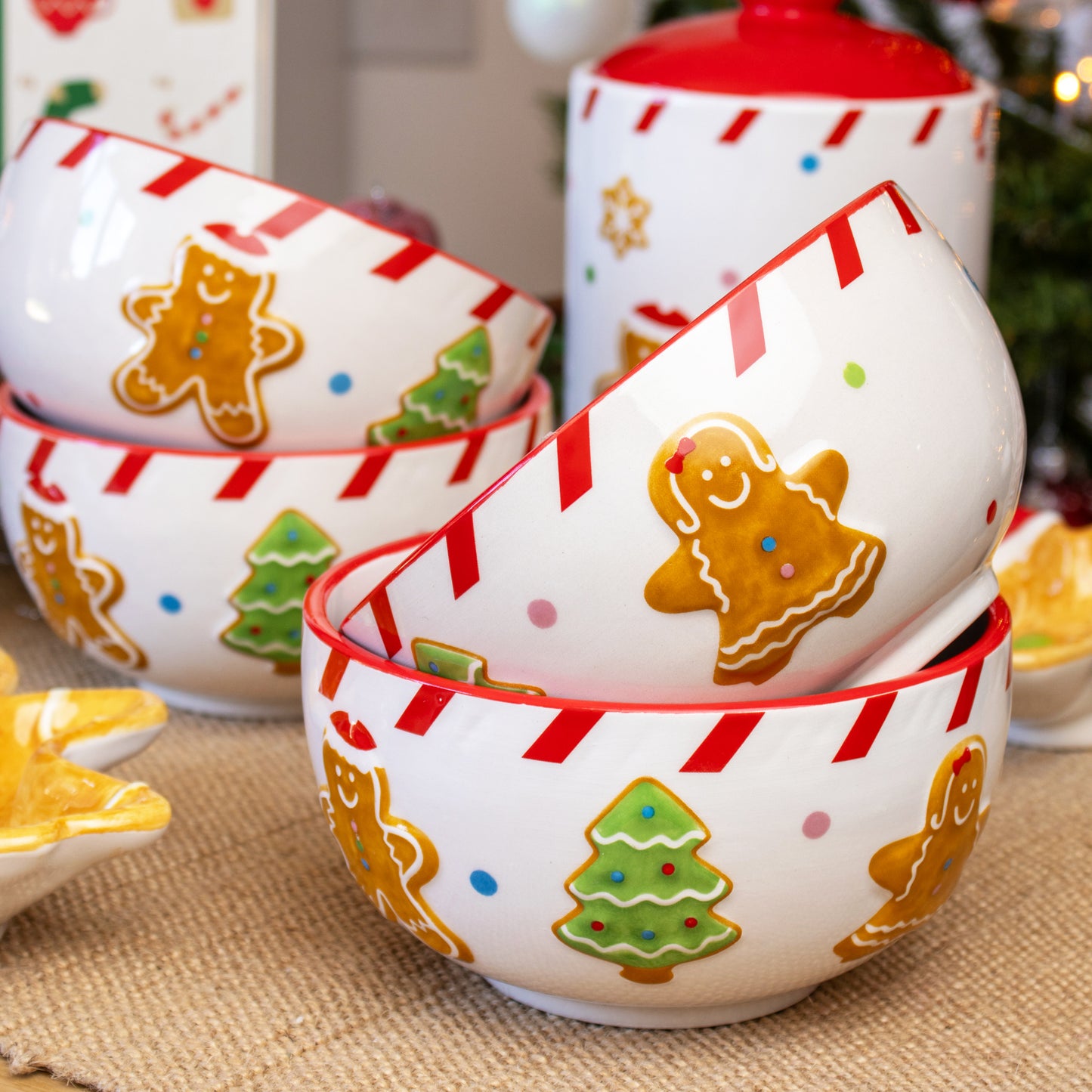 Set Of 4 Gingerbread Cookie Cereal Bowls