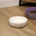 Set Of 2 White Woof Dog Bowls
