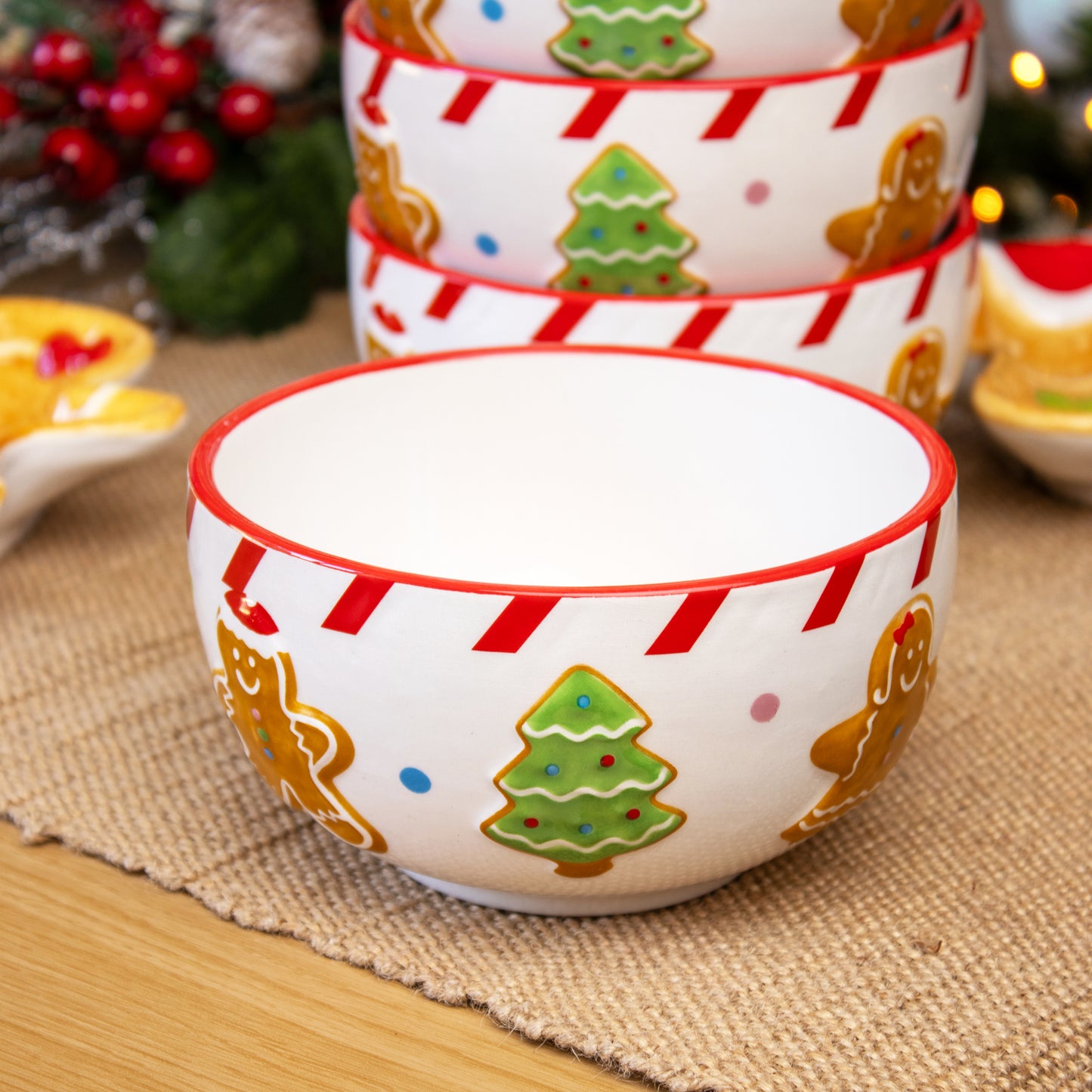 Set Of 4 Gingerbread Cookie Cereal Bowls