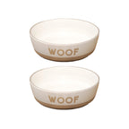 Set Of 2 White Woof Dog Bowls