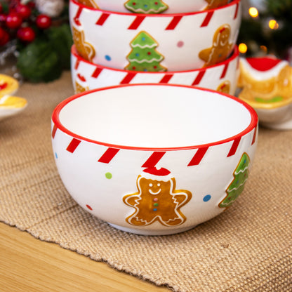 Set Of 4 Gingerbread Cookie Cereal Bowls