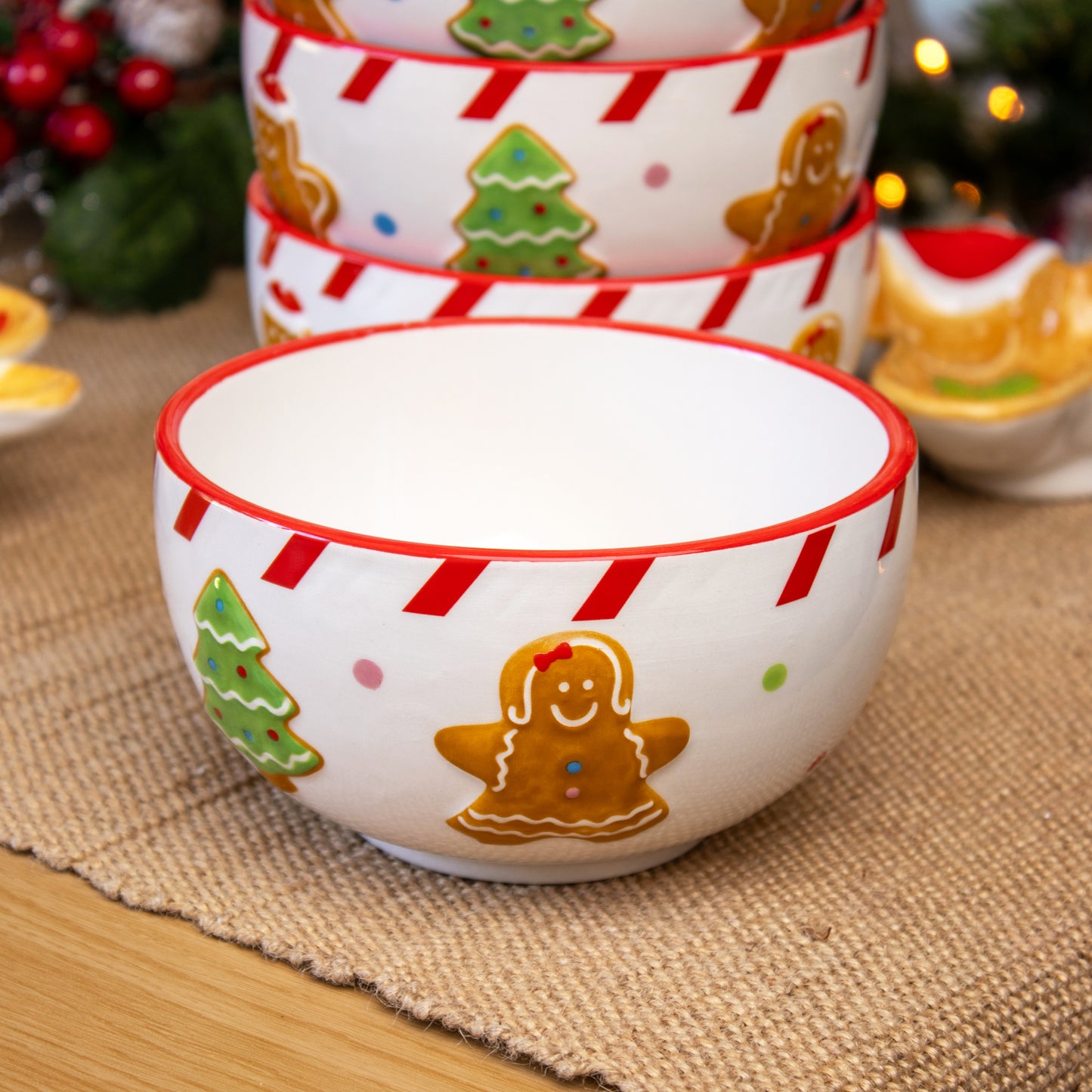 Set Of 4 Gingerbread Cookie Cereal Bowls