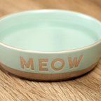 Set Of 2 Small Green Meow Cat Bowls