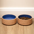 Set Of 2 Small Cane & Blue Mason Cash Cat Bowls
