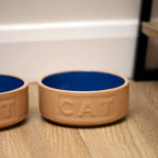 Set Of 2 Small Cane & Blue Mason Cash Cat Bowls