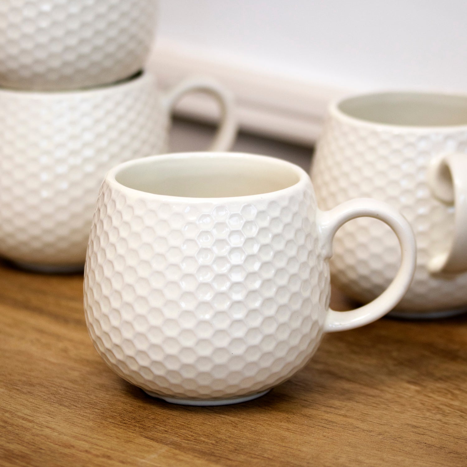 Set Of 4 Cream Honeycomb Mugs