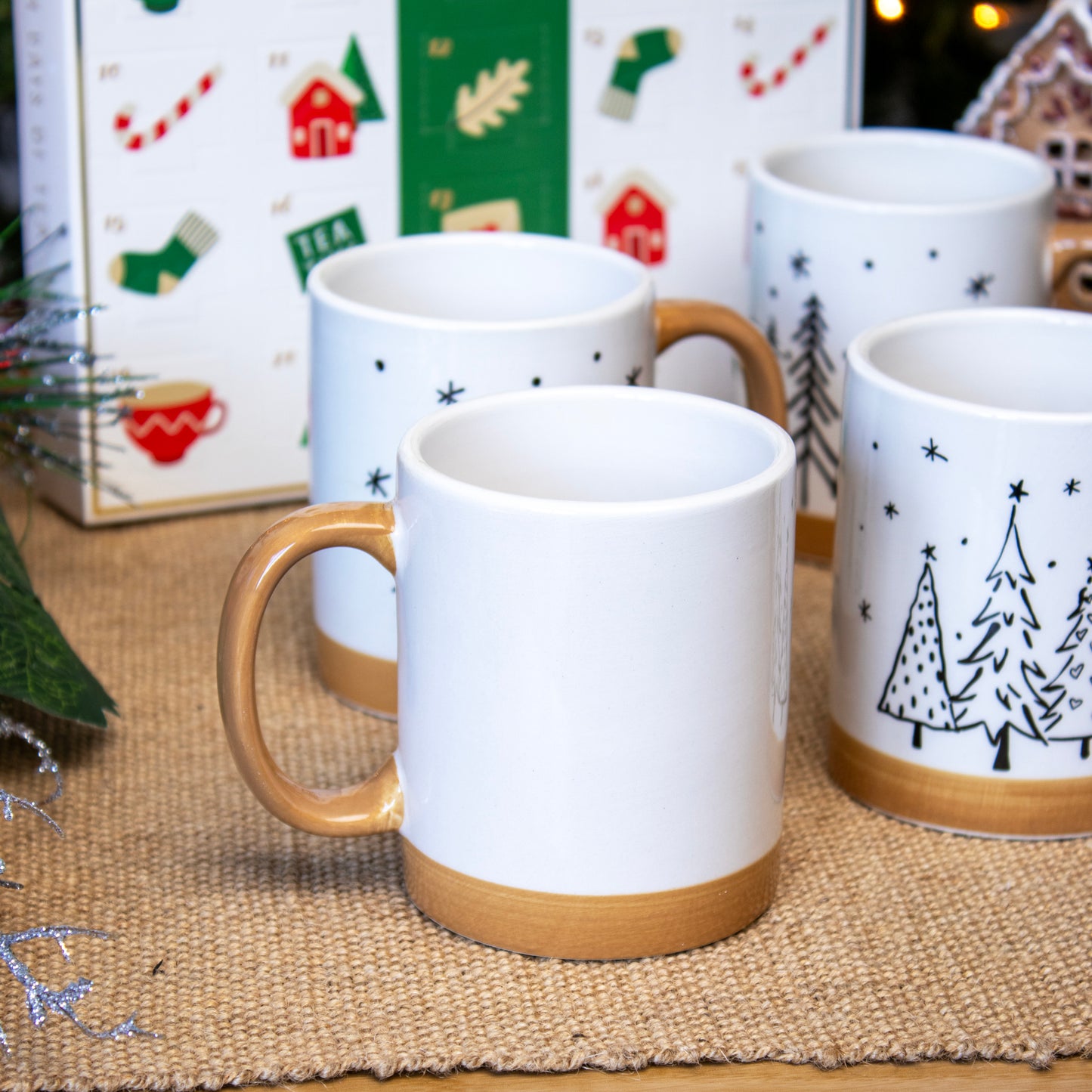 Set Of 4 Christmas Tree Mugs